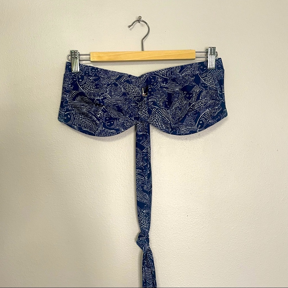 Blue Swim Top Fish Pattern Halter Strapless Bandeau